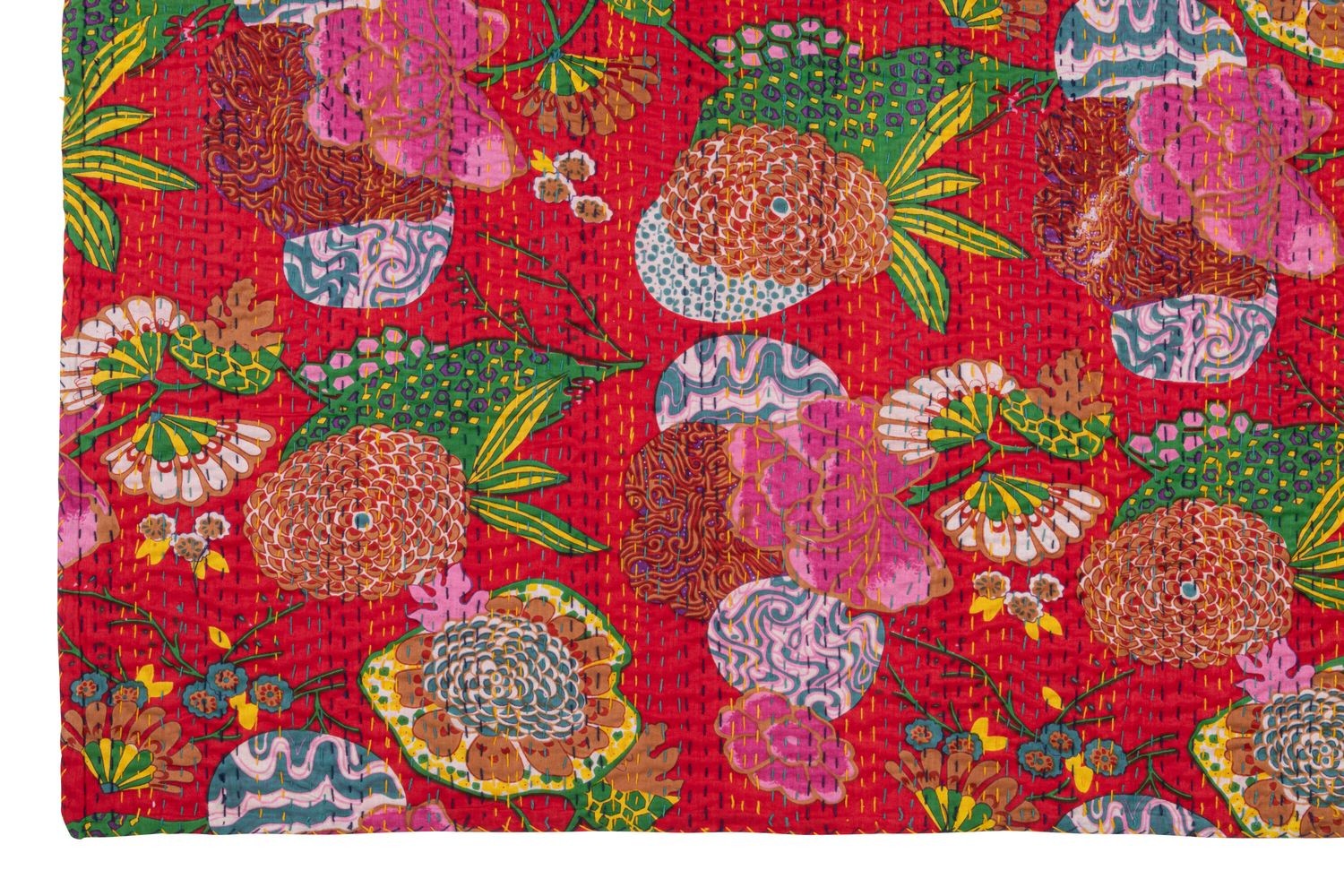 Veliká červená bavlněná plážová deka s květy a prošíváním Beach Plaid - 270*220*0,5 cm