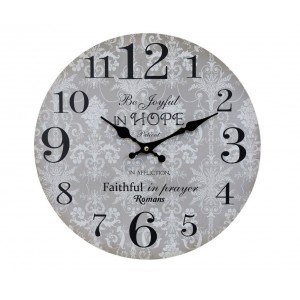 Šedé nástěnné hodiny Be Joyful in Hope – Ø 34 cm/ 1*AA