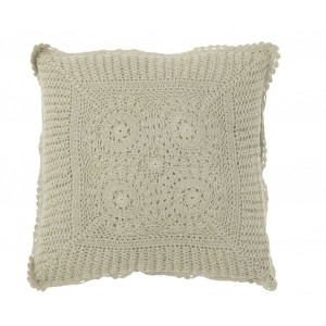 Béžovo-zelený bavlněný polštář s krajkou Lace green - 42*12*42cm