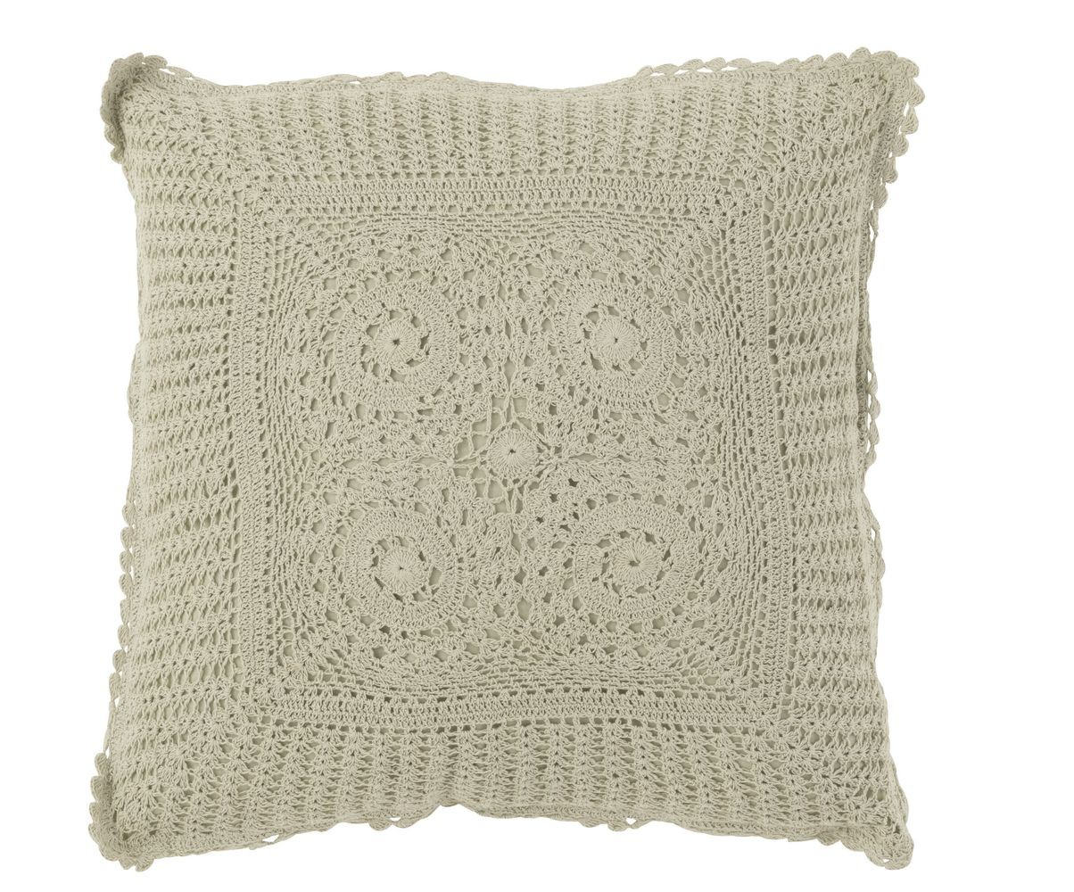 Béžovo-zelený bavlněný polštář s krajkou Lace green - 42*12*42cm