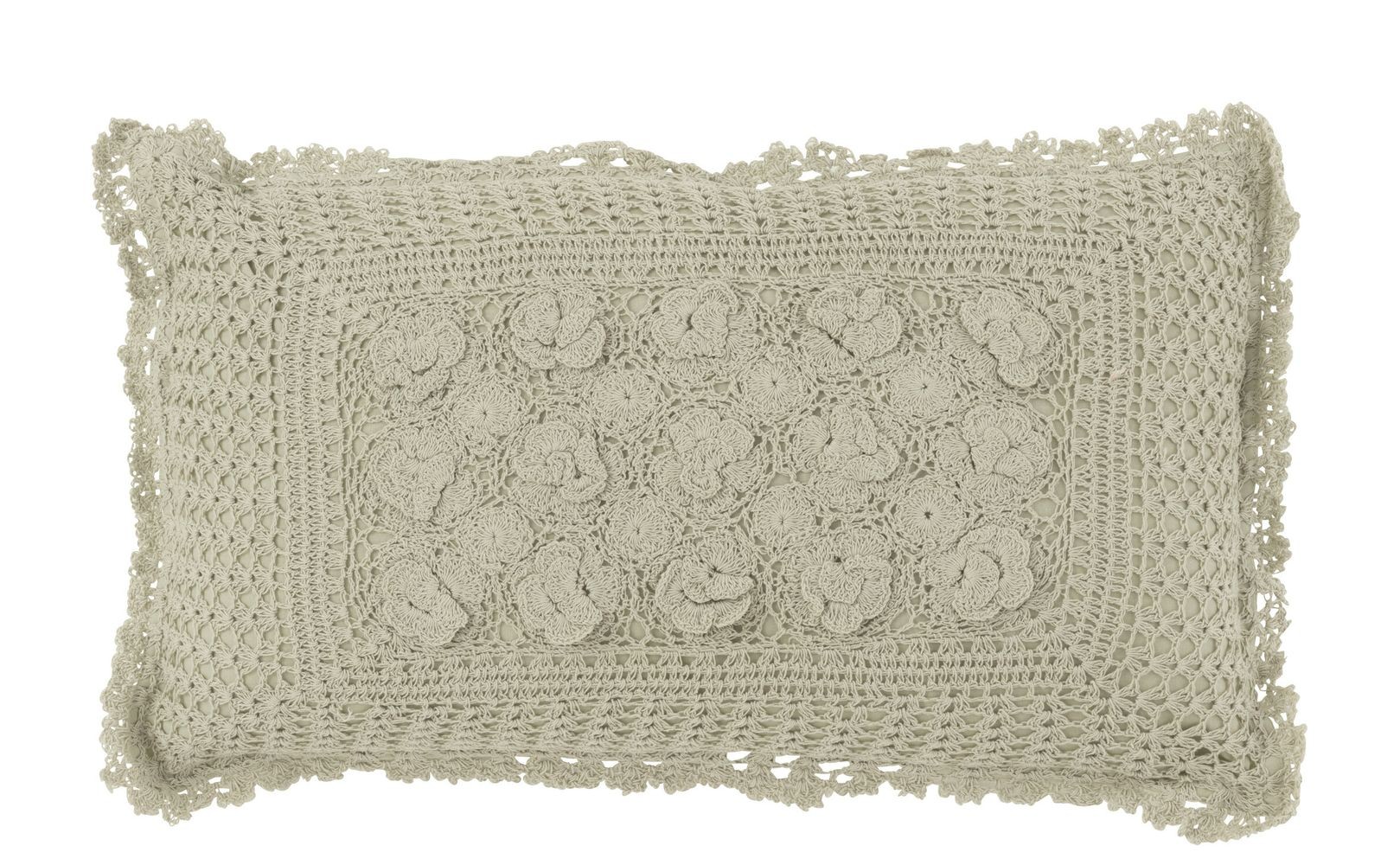 Světle zelený bavlněný polštář s krajkou Lace green - 50*10*30cm