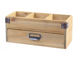 Přírodní dřevěný úložný box se 3mi přihrádkami a zásuvkou Gila - 30*13*13 cm