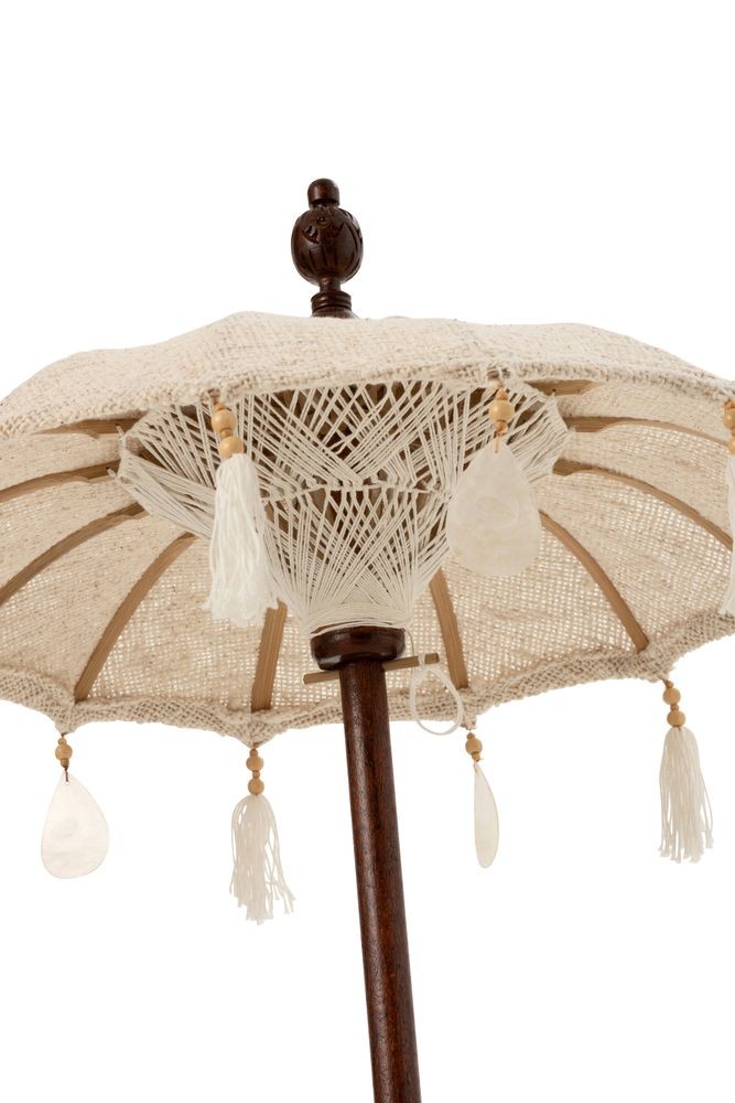 Béžový slunečník na stůl s třásněmi a dřevěnou tyčí a mušlemi Boho - ∅ 57*90 cm