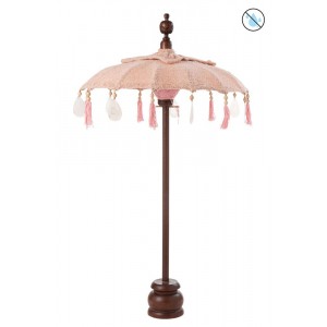 Broskvový slunečník na stůl s dřevěnou tyčí a mušlemi Boho - ∅ 57*90 cm