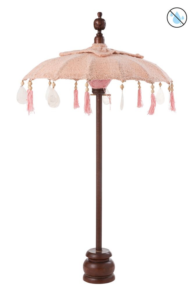 Broskvový slunečník na stůl s dřevěnou tyčí a mušlemi Boho - ∅ 57*90 cm