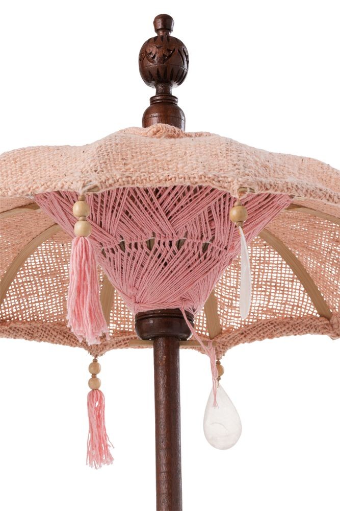 Broskvový slunečník na stůl s dřevěnou tyčí a mušlemi Boho - ∅ 57*90 cm