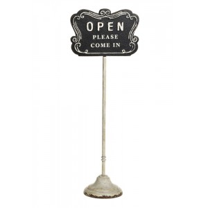Černo-béžová antik litinová cedule Open/ Closed na noze – 25*15*70 cm