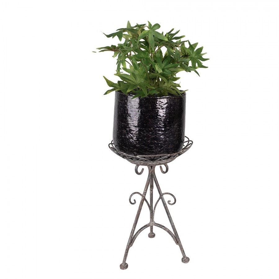 Šedý antik kovový stolek na květiny Frenchia M - Ø 22 * 32 cm