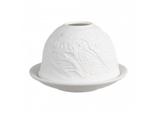 Bílý porcelánový svícen na čajovou svíčku se sovami Paollo - Ø 12 * 8 cm