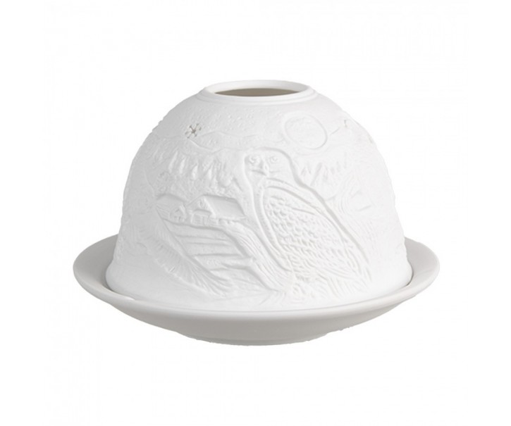 Bílý porcelánový svícen na čajovou svíčku se sovami Paollo - Ø 12 * 8 cm