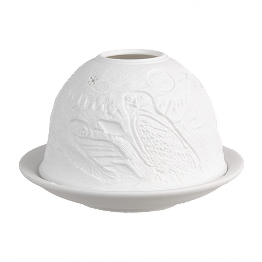 Bílý porcelánový svícen na čajovou svíčku se sovami Paollo - Ø 12 * 8 cm