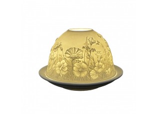 Bílý porcelánový svícen na čajovou svíčku s květinami Paollo - Ø 12 * 8 cm