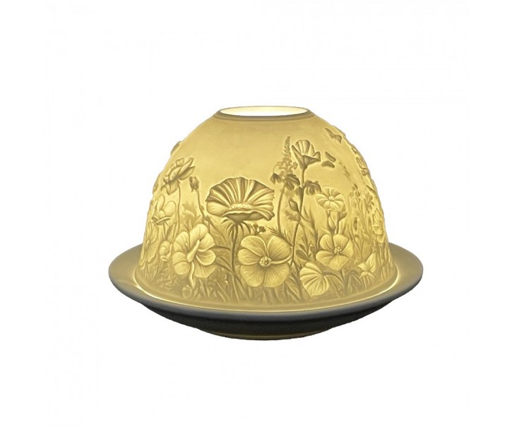 Bílý porcelánový svícen na čajovou svíčku s květinami Paollo - Ø 12 * 8 cm Clayre & Eef