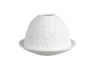 Bílý porcelánový svícen na čajovou svíčku s květinami Paollo - Ø 12 * 8 cm
