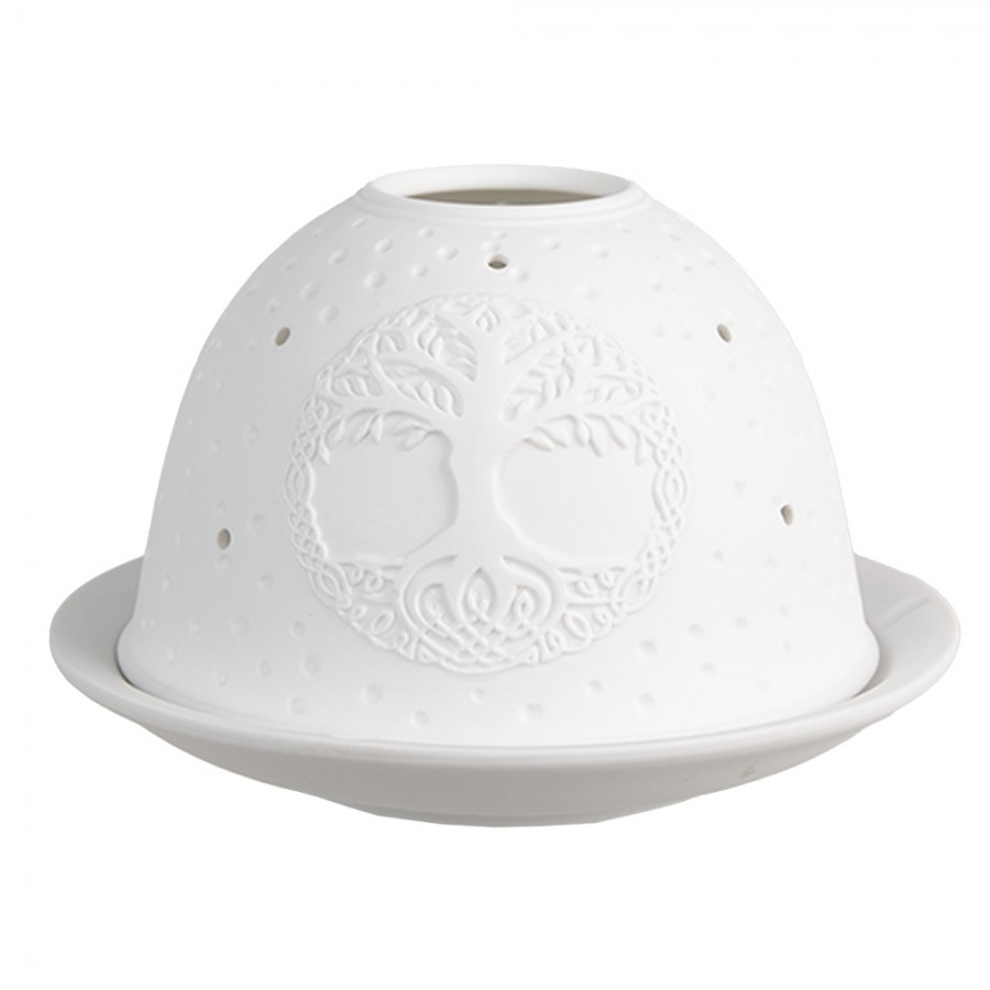 Bílý porcelánový svícen na čajovou svíčku strom Paollo - Ø 12 * 8 cm