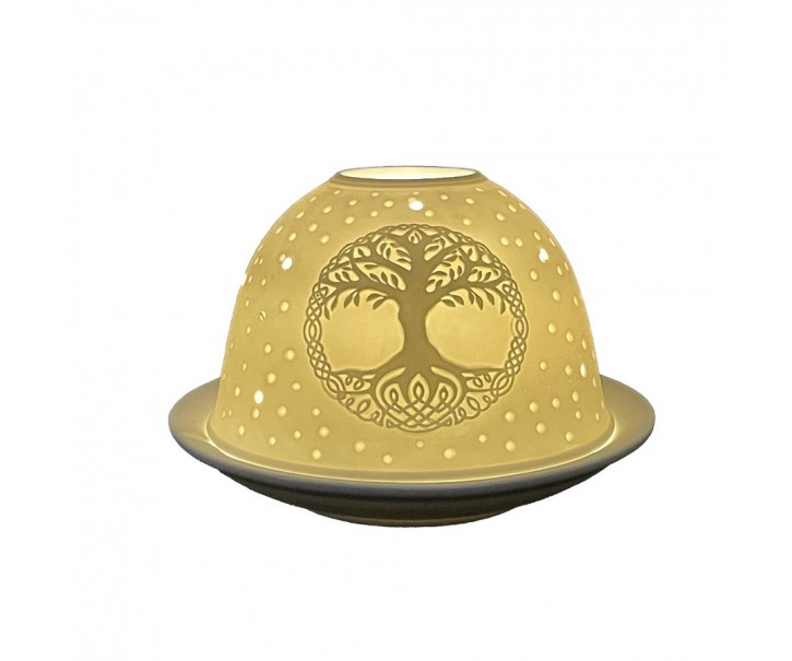 Bílý porcelánový svícen na čajovou svíčku strom Paollo - Ø 12 * 8 cm Clayre & Eef