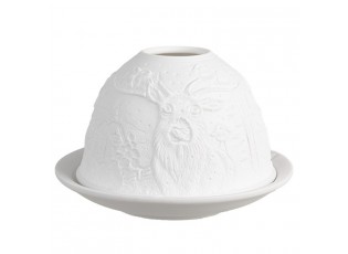 Bílý porcelánový svícen na čajovou svíčku jelen Paollo - Ø 12 * 8 cm