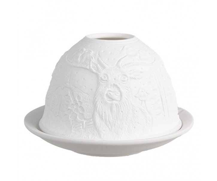Bílý porcelánový svícen na čajovou svíčku jelen Paollo - Ø 12 * 8 cm