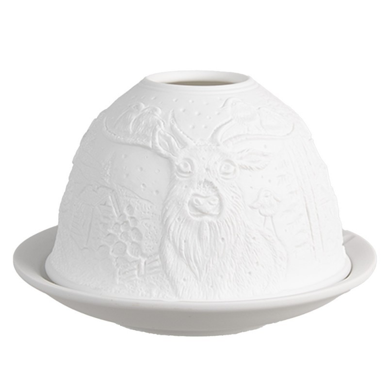 Bílý porcelánový svícen na čajovou svíčku jelen Paollo - Ø 12 * 8 cm