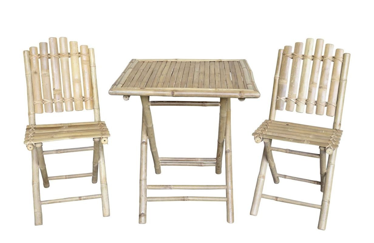 Přírodní bambusový set stolek a 2 židle Bamboo Lyon - 70*70*75 cm