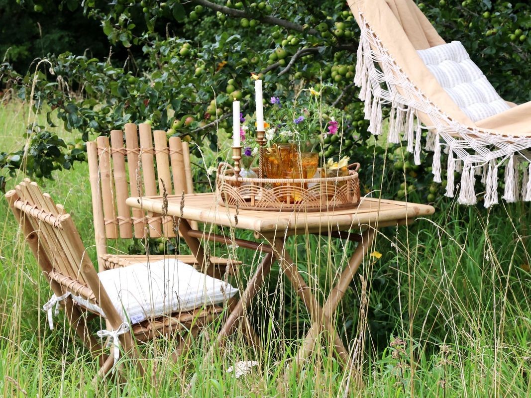 Přírodní bambusový set stolek a 2 židle Bamboo Lyon - 70*70*75 cm