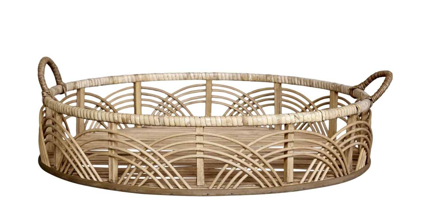 Přírodní bambusový kulatý podnos s uchy French - Ø 45*15 cm