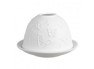 Bílý porcelánový svícen na čajovou svíčku s motýlky Paollo - Ø 12 * 8 cm