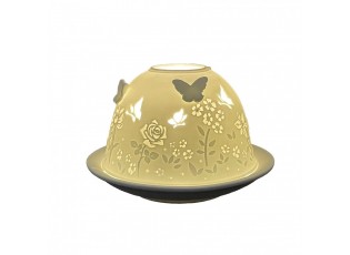 Bílý porcelánový svícen na čajovou svíčku s motýlky a růžemi Paollo - Ø 12 * 8 cm