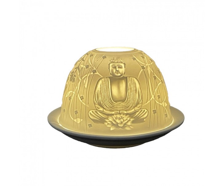 Bílý porcelánový svícen Paollo na čajovou svíčku Buddha - Ø 12 * 8 cm Clayre & Eef