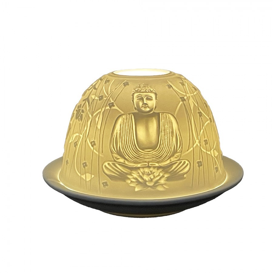 Levně Bílý porcelánový svícen Paollo na čajovou svíčku Buddha - Ø 12 * 8 cm 6CE1828