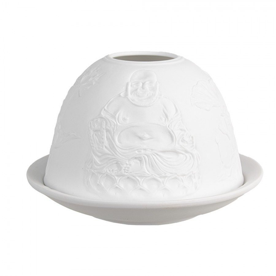 Bílý porcelánový svícen Paollo na čajovou svíčku Buddha - Ø 12 * 8 cm