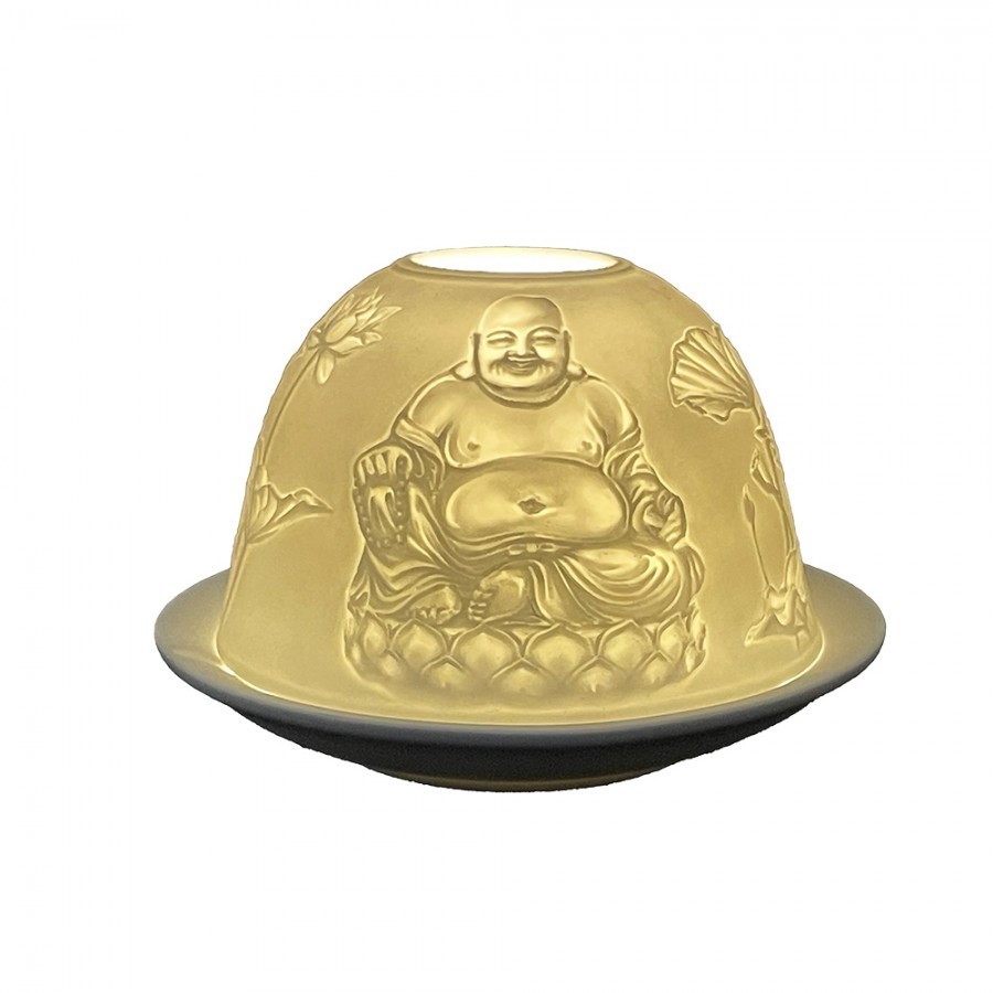 Bílý porcelánový svícen Paollo na čajovou svíčku Buddha - Ø 12 * 8 cm