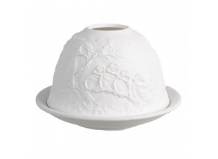 Bílý porcelánový svícen na čajovou svíčku s ptáčky Paollo - Ø 12 * 8 cm