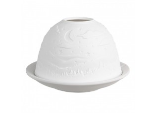 Bílý porcelánový svícen na čajovou svíčku krajina Paollo - Ø 12 * 8 cm
