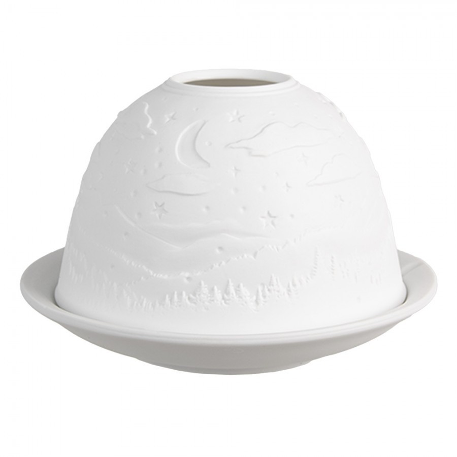 Bílý porcelánový svícen na čajovou svíčku krajina Paollo - Ø 12 * 8 cm Clayre & Eef