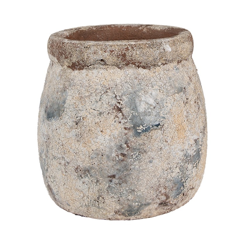 Dekorativní béžovo-hnědý antik terakotový květináč Teracci - Ø 14 * 14 cm