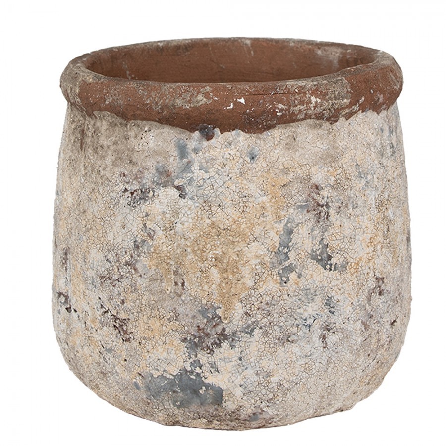 Dekorativní béžovo-zelený antik terakotový květináč Teracci - Ø 18*17 cm