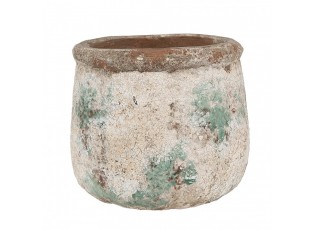 Dekorativní béžovo-zelený antik terakotový květináč Teracci - Ø 16*13 cm