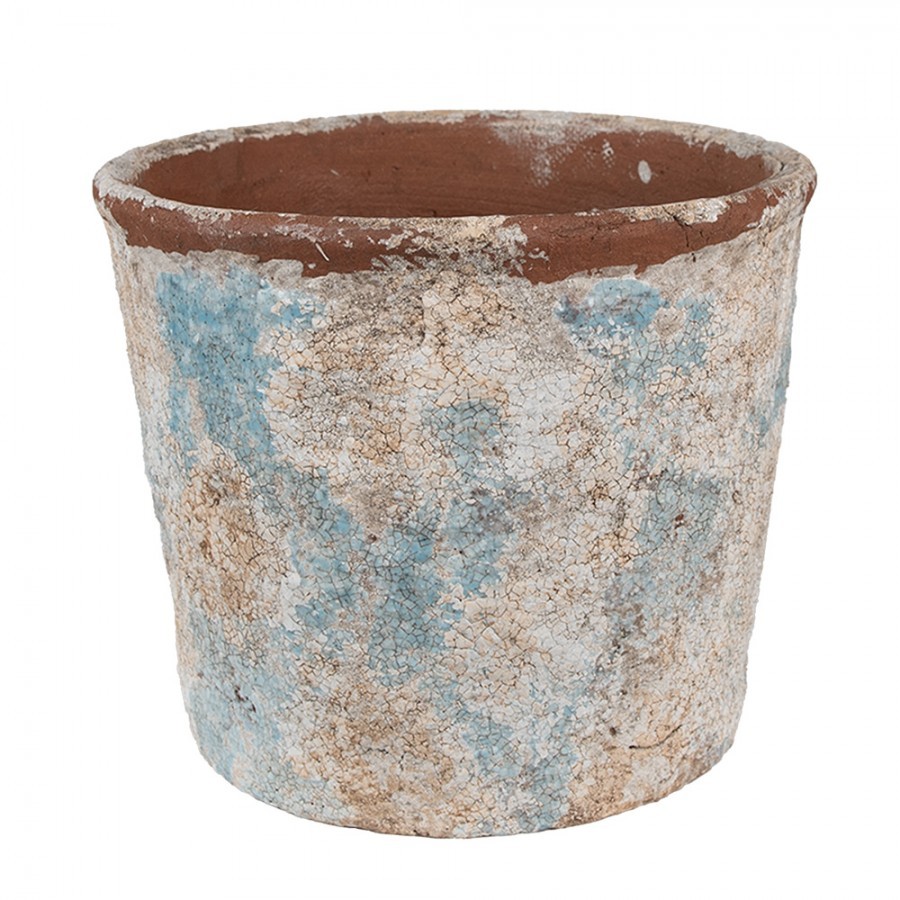 Dekorativní béžovo-modrý antik terakotový květináč Teracci - Ø 23*20 cm