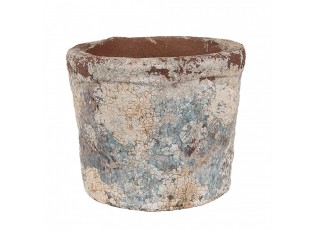 Dekorativní béžovo-modrý antik terakotový květináč Teracci - Ø 12*10 cm