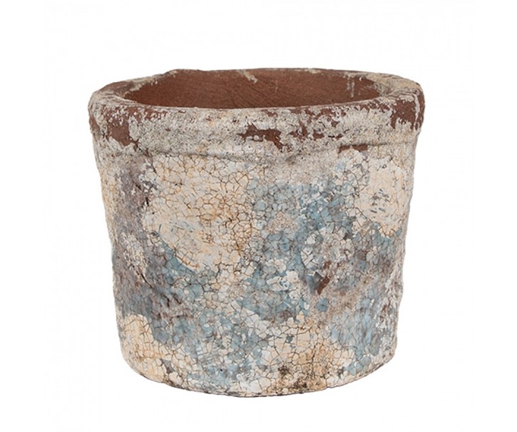 Dekorativní béžovo-modrý antik terakotový květináč Teracci - Ø 12*10 cm