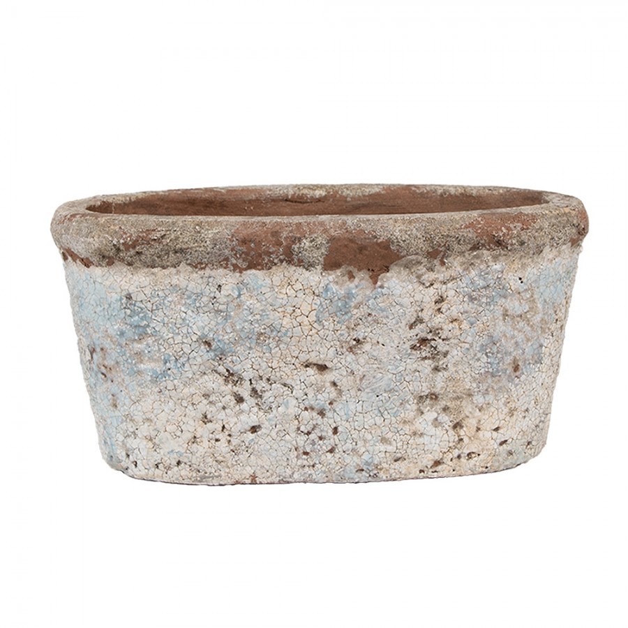 Oválný dekorativní béžovo-modrý antik terakotový květináč Teracci - 19*11*10 cm