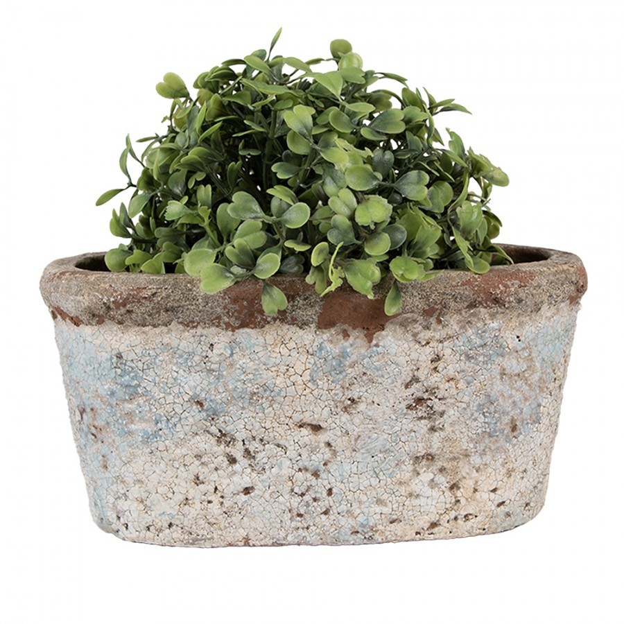 Oválný dekorativní béžovo-modrý antik terakotový květináč Teracci - 19*11*10 cm