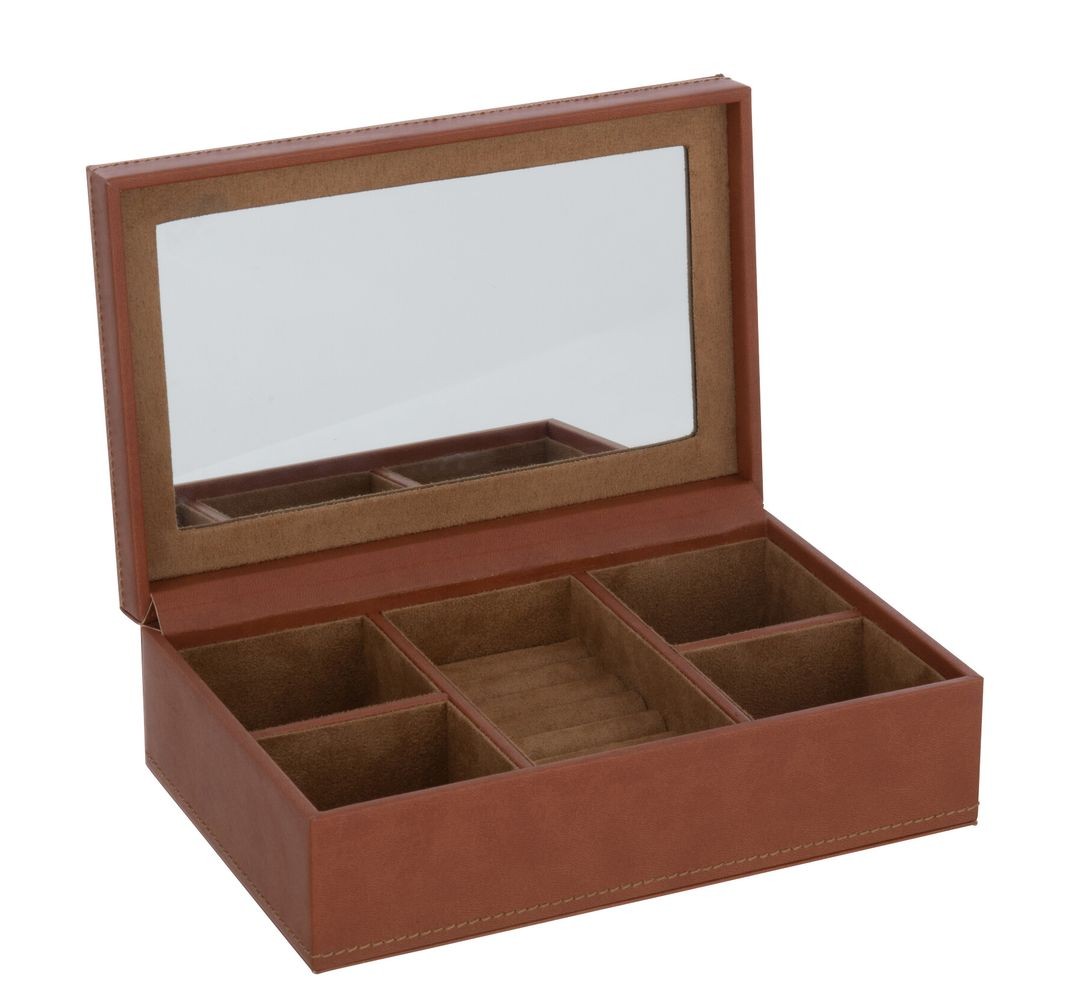 Hnědá šperkovnice z umělé kůže s 5ti přihrádkami - 21*14*7 cm