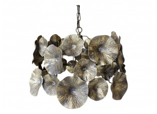 Mosazný antik kovový lustr s květy Vilolé - 51*33 cm/ E27/ 40W