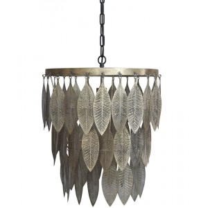 Mosazný antik kovový lustr s listy Vilolé - 47*59 cm/ E27/ 40W