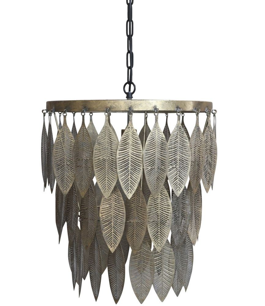Mosazný antik kovový lustr s listy Vilolé - 47*59 cm/ E27/ 40W