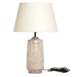 Stolní lampa s dřevěnou základnou a lněným stínidlem Pipp - 37*57 cm/ E27