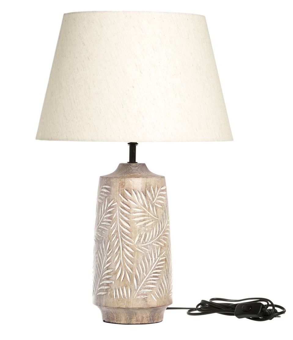 Stolní lampa s dřevěnou základnou a lněným stínidlem Pipp - 37*57 cm/ E27