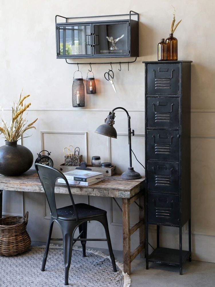 Černá antik stolní lampa s patinou Factory - 53 cm / E14